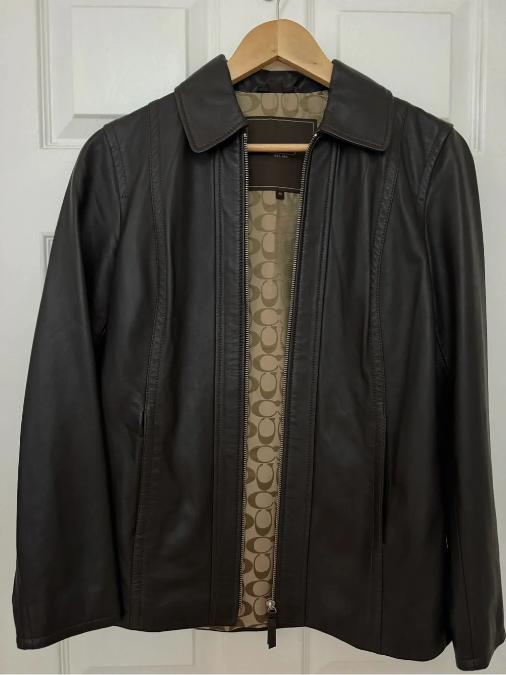 Coach Brown Leather Jacket with Signature Tan Lining